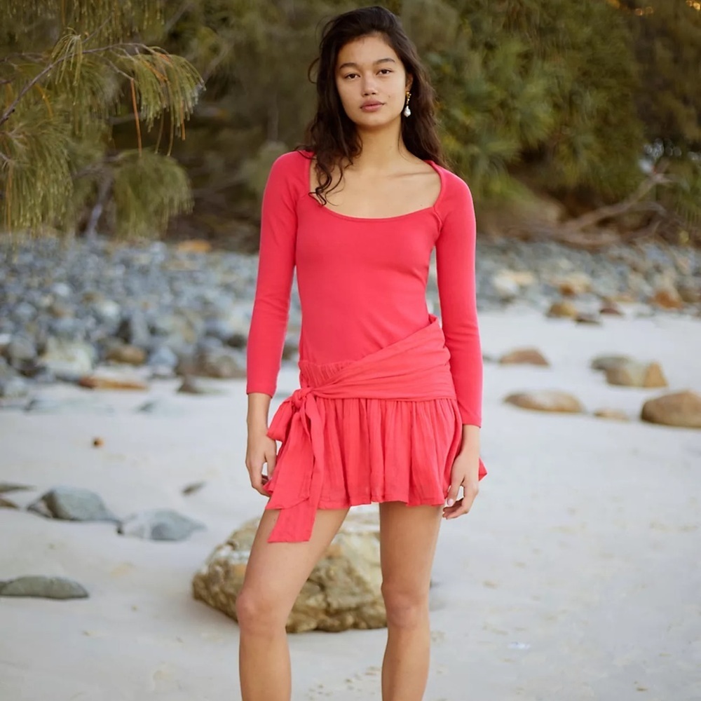 Free People Lexi Drop Waist Mini Dress in High Risk Red, NWT, size M